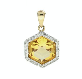 Zawieszka złota damska 585 diamenty z kamieniem naturalnym Cytryn 30 diamentów 0,09 ct P84152Y CT. Zawieszka z diamentami. Biżuteria z diamentami. Złota zawieszka z diamentami i cytrynem. Złota zawieszka damska z diamentami..jpg